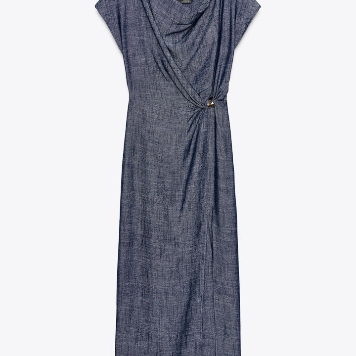 Moudda ZARA - Robe Midi Lin Indigo - Manches Tombantes & Détails - Tunisie 1