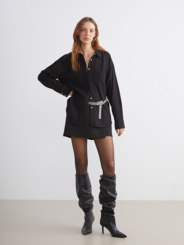 Moudda LC Waikiki - Chemise tissée manches longues Femme Noir - Tunisie 2