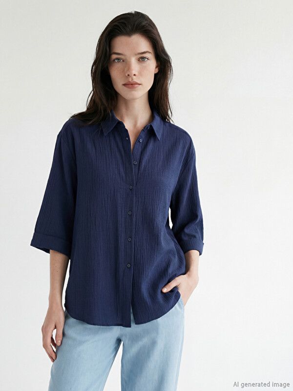 Moudda LC Waikiki - Chemise maternité à manches courtes pour Femme couleur Bleu marine foncé - Tunisie 1