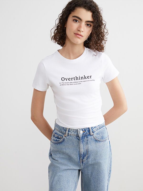 Moudda LC Waikiki - Body imprimé en jersey manches courtes Femme Buxe blanc - Tunisie 1