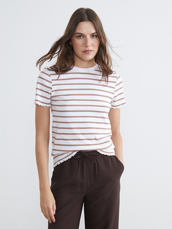 Moudda LC Waikiki - Blouse maternité en jersey manches courtes pour Femme couleur Marron rayé - Tunisie 1
