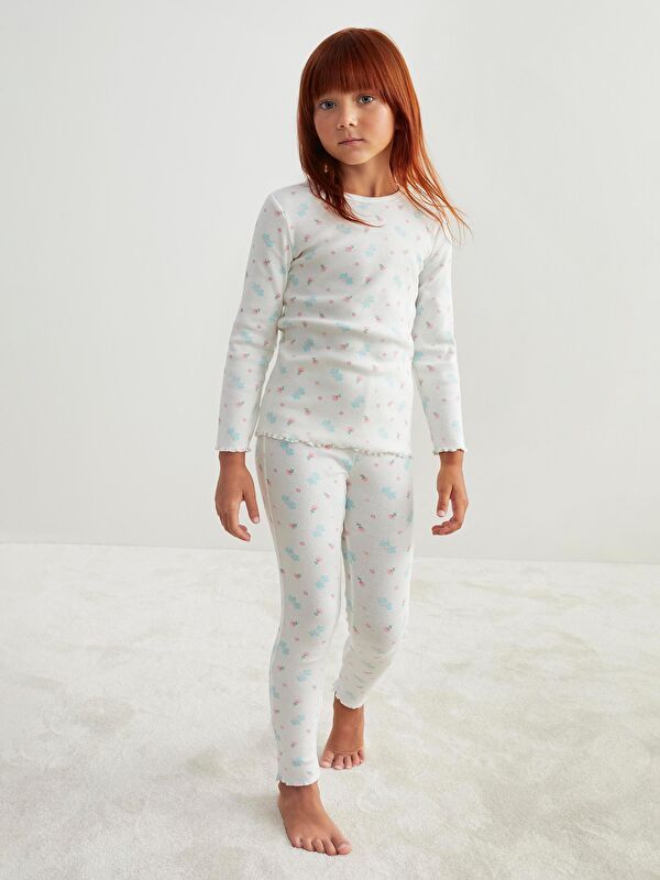 Moudda LC Waikiki - Pyjama en jersey manches longues moyen Fille Imprimé écru - Tunisie 1