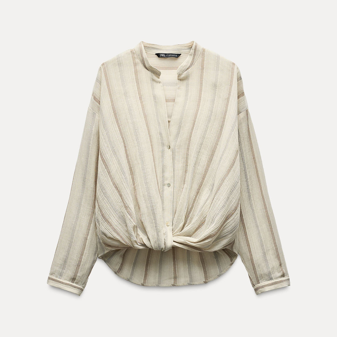 Moudda ZARA - Chemise rayée fil métallisé nœud manches longues - Tunisie 1