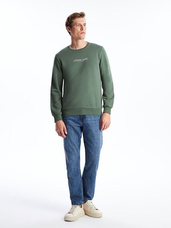 Moudda LC Waikiki - Sweatshirt jersey imprimé basique Homme Vert - Tunisie 2