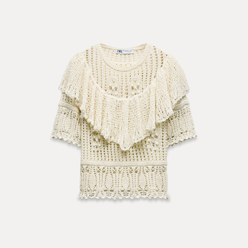 Moudda ZARA - Top romantique manches courtes col droit volant plastron - Tunisie 2