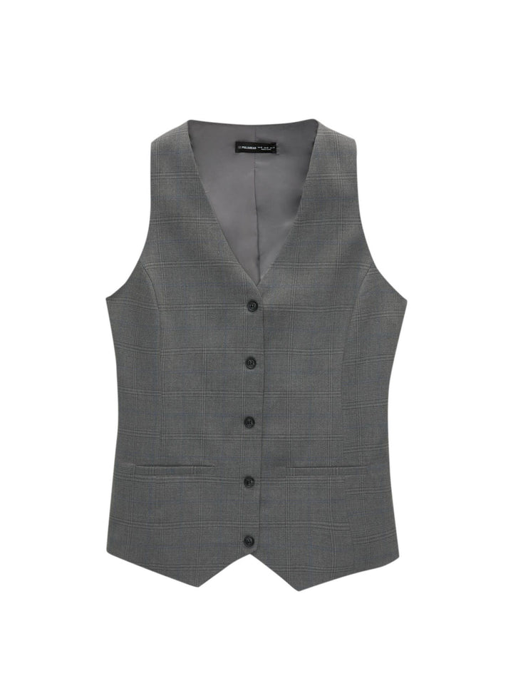 Moudda PULL & BEAR - Gilet - Dos Nageur, Col Piqué & Carreaux Gris - Tunisie 1