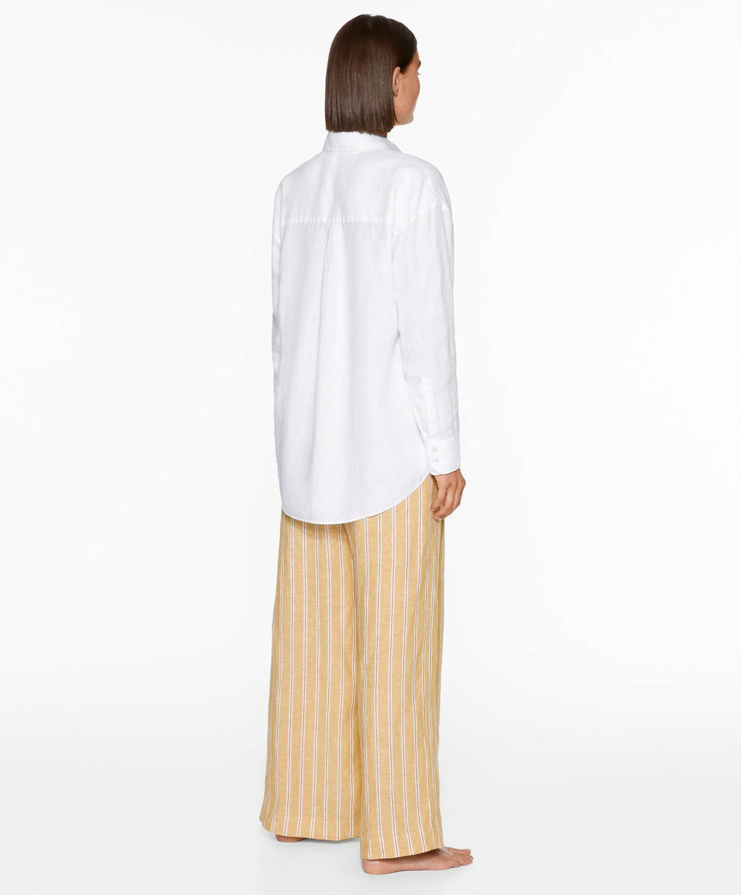 Moudda Oysho - Pantalon Tailleur Rayé 100% Lin Taille Haute - Tunisie 7