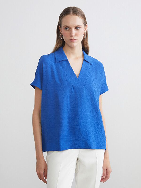 Moudda LC Waikiki - Blouse manches courtes en tissu pour Femme couleur Bleu - Tunisie 1
