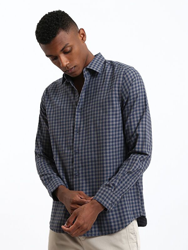 Moudda LC Waikiki - Chemise manches longues en tissu couleur Bleu marine à carreaux pour hommes - Tunisie 1