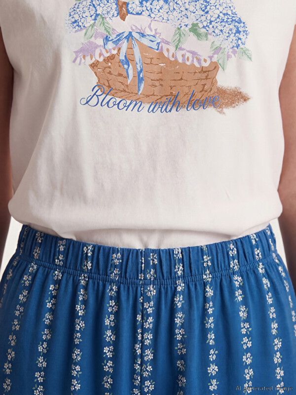 Moudda LC Waikiki - Ensemble capri en jersey pour Femme couleur Bleu marine imprimé - Tunisie 3