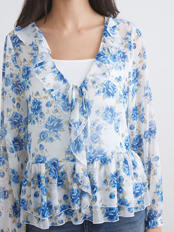 Moudda LC Waikiki - Blouse tissée manches longues Femme Impression bleu clair - Tunisie 3