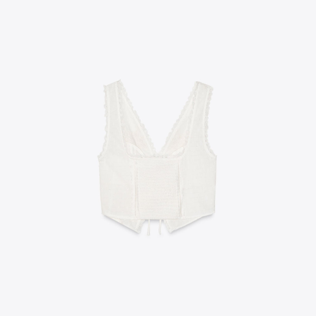 Moudda ZARA - Top Gilet Crop - Détail Nœuds - Tunisie 2