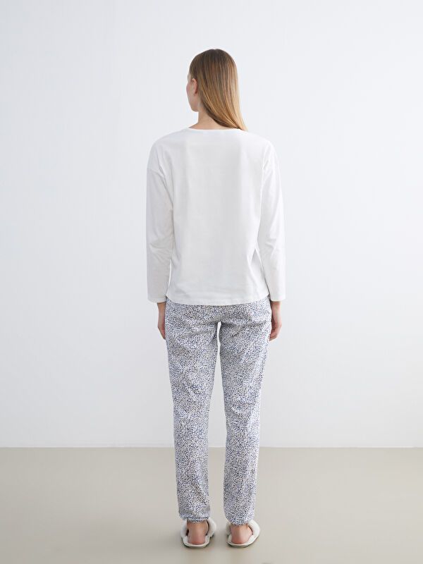 Moudda LC Waikiki - Pyjama en jersey manches longues Femme Imprimé écru - Tunisie 3