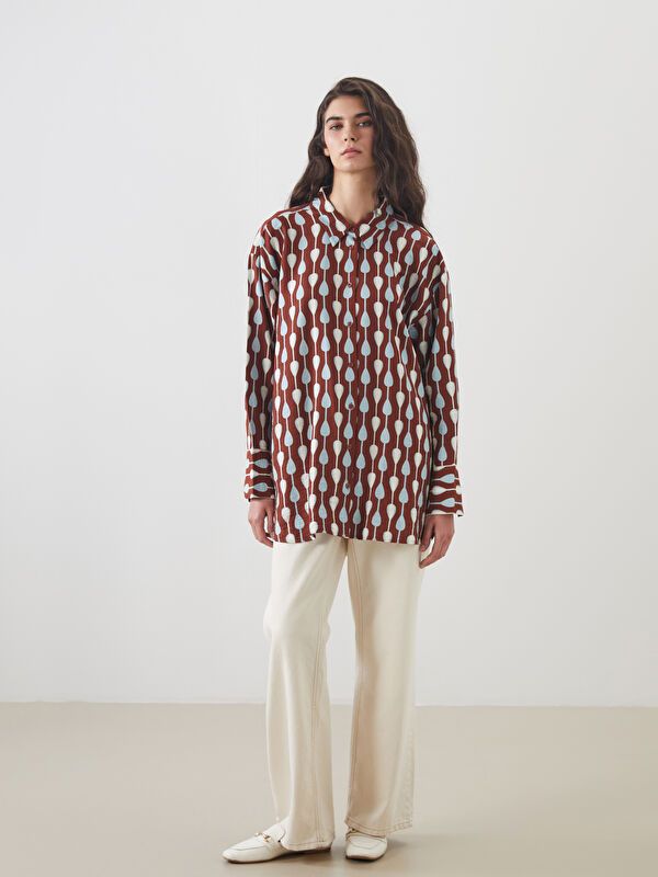 Moudda LC Waikiki - Tunique tissée manches longues Femme Imprimé marron - Tunisie 2