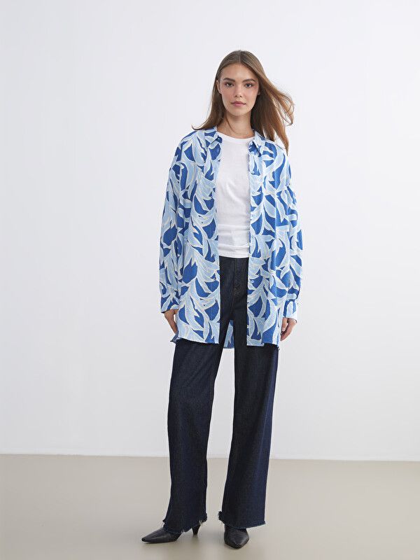 Moudda LC Waikiki - Tunique manches longues en tissu pour Femme couleur Bleu imprimé - Tunisie 2