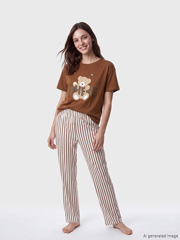 Moudda LC Waikiki - Pyjama manches courtes pour Femme couleur Rose pâle imprimé - Tunisie 1