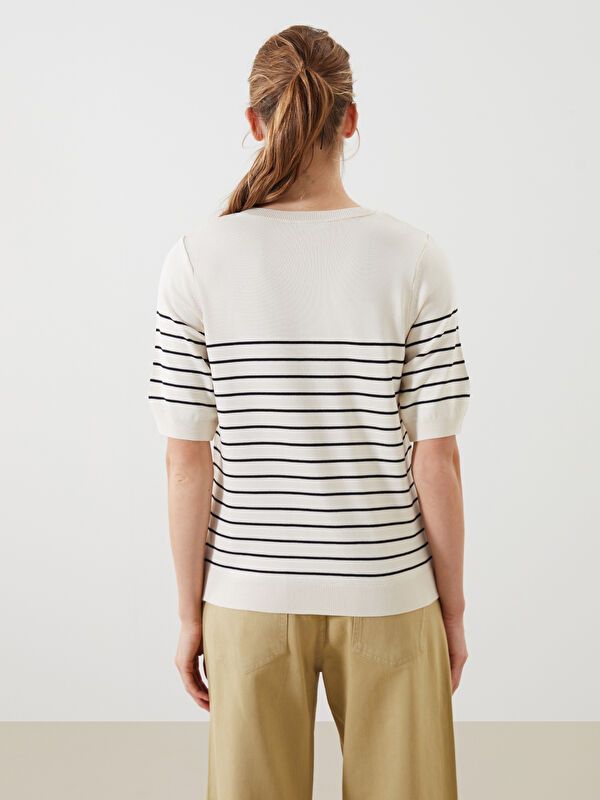 Moudda LC Waikiki - Pull tricot fin Femme Ecru rayé - Tunisie 4