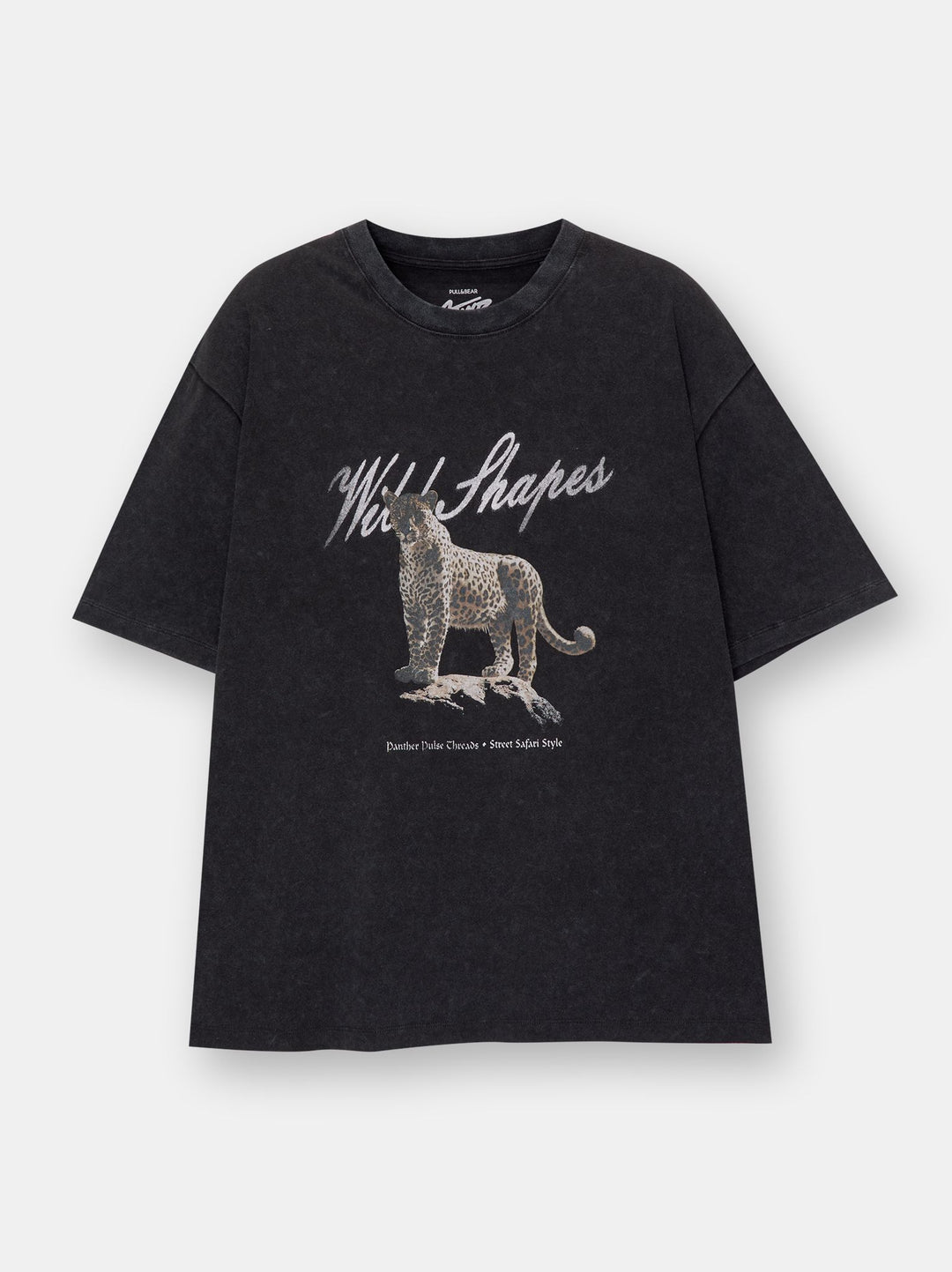 Moudda PULL & BEAR - T-Shirt Demi-Manches Col Léopard Noir Lavé - Tunisie 1