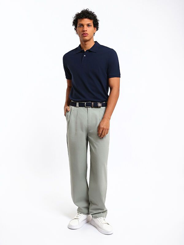 Moudda LC Waikiki - T-shirt col polo basique manches courtes en jersey couleur Bleu marine clair pour hommes - Tunisie 2