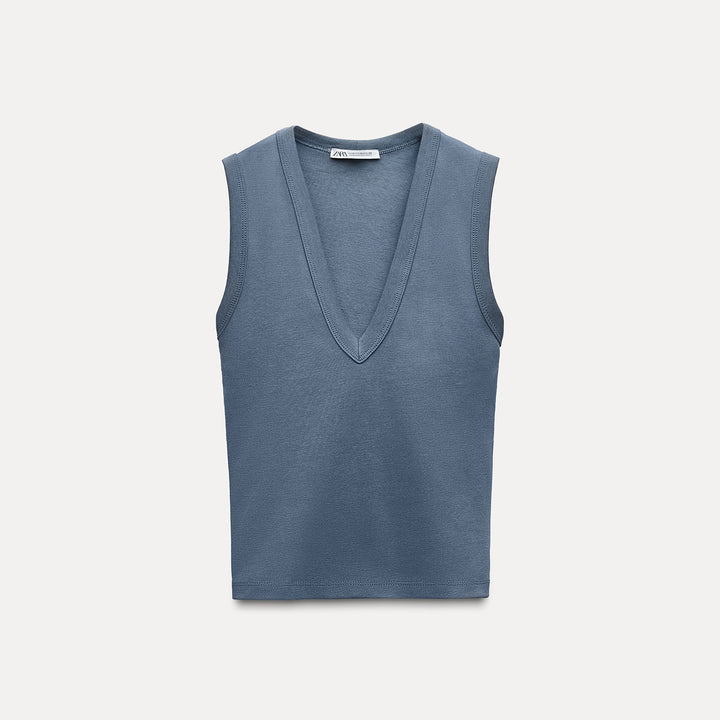 Moudda ZARA - T-shirt manches courtes, col en V, surpiqûre dos - Tunisie 1