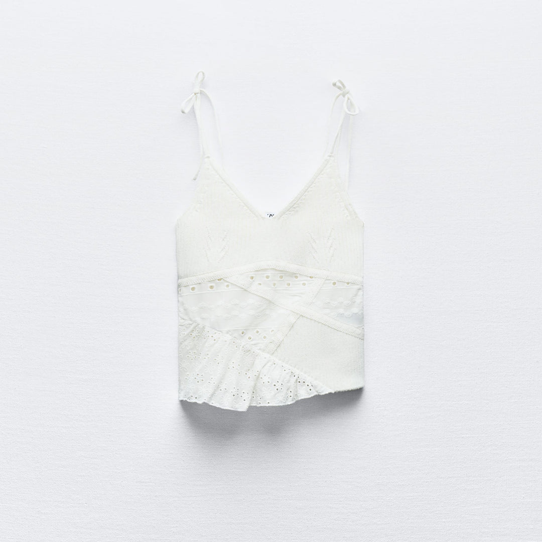 Moudda ZARA - Top fines bretelles volant combiné dentelle asymétrique - Tunisie 1