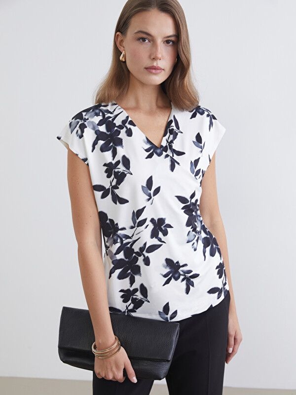 Moudda LC Waikiki - Body manches courtes en jersey pour Femme couleur Écru imprimé - Tunisie 1