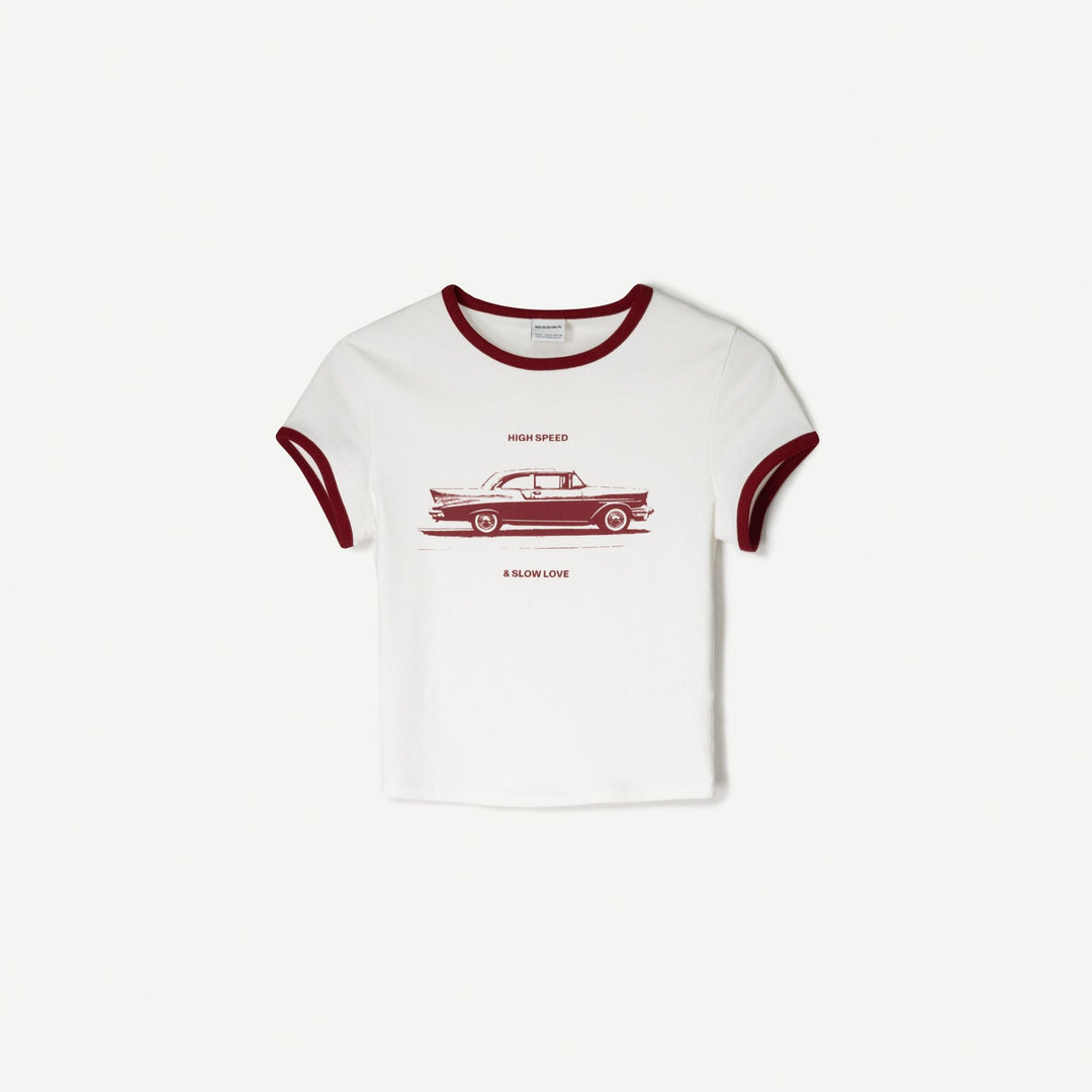 Moudda BERSHKA - T-Shirt - Piping, Imprimé Boules & Cadillac - Tunisie 1
