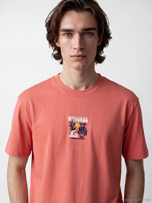 Moudda LC Waikiki - T-shirt imprimé manches courtes en jersey pour Homme couleur Corail - Tunisie 3