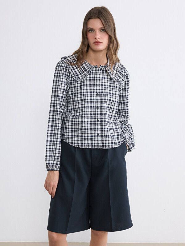 Moudda LC Waikiki - Chemise manches longues en tissu pour Femme couleur Noir à carreaux - Tunisie 1