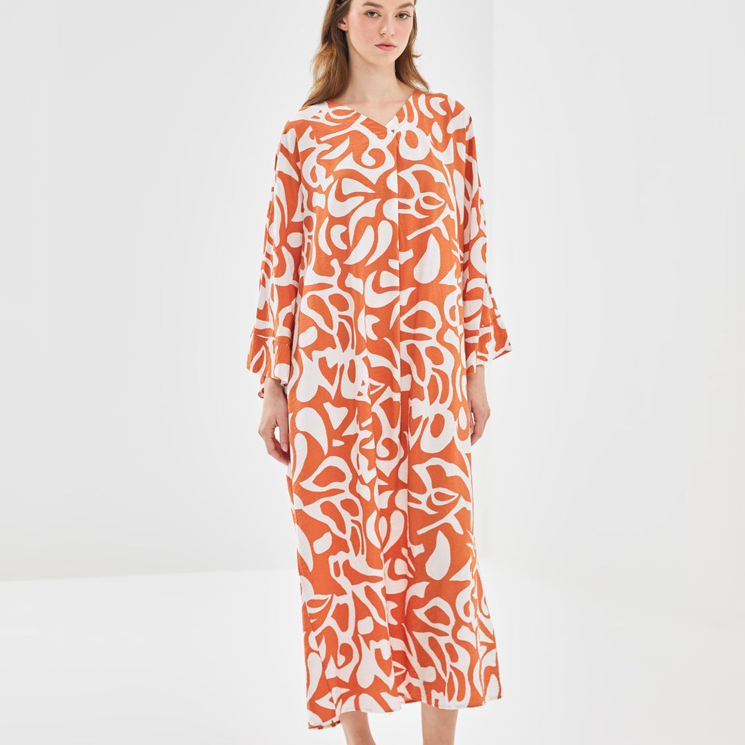 Moudda LC Waikiki - Robe tissée manches courtes Femme Imprimé orange - Tunisie 1