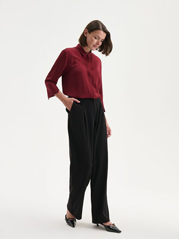 Moudda LC Waikiki - Chemise tissée manches longues Femme Bordeaux légers - Tunisie 2