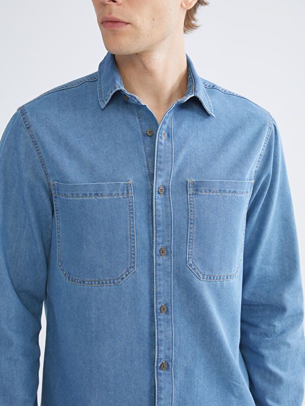 Moudda LC Waikiki - Chemise tissée manches longues en denim Homme Rodéo mid indigo - Tunisie 3