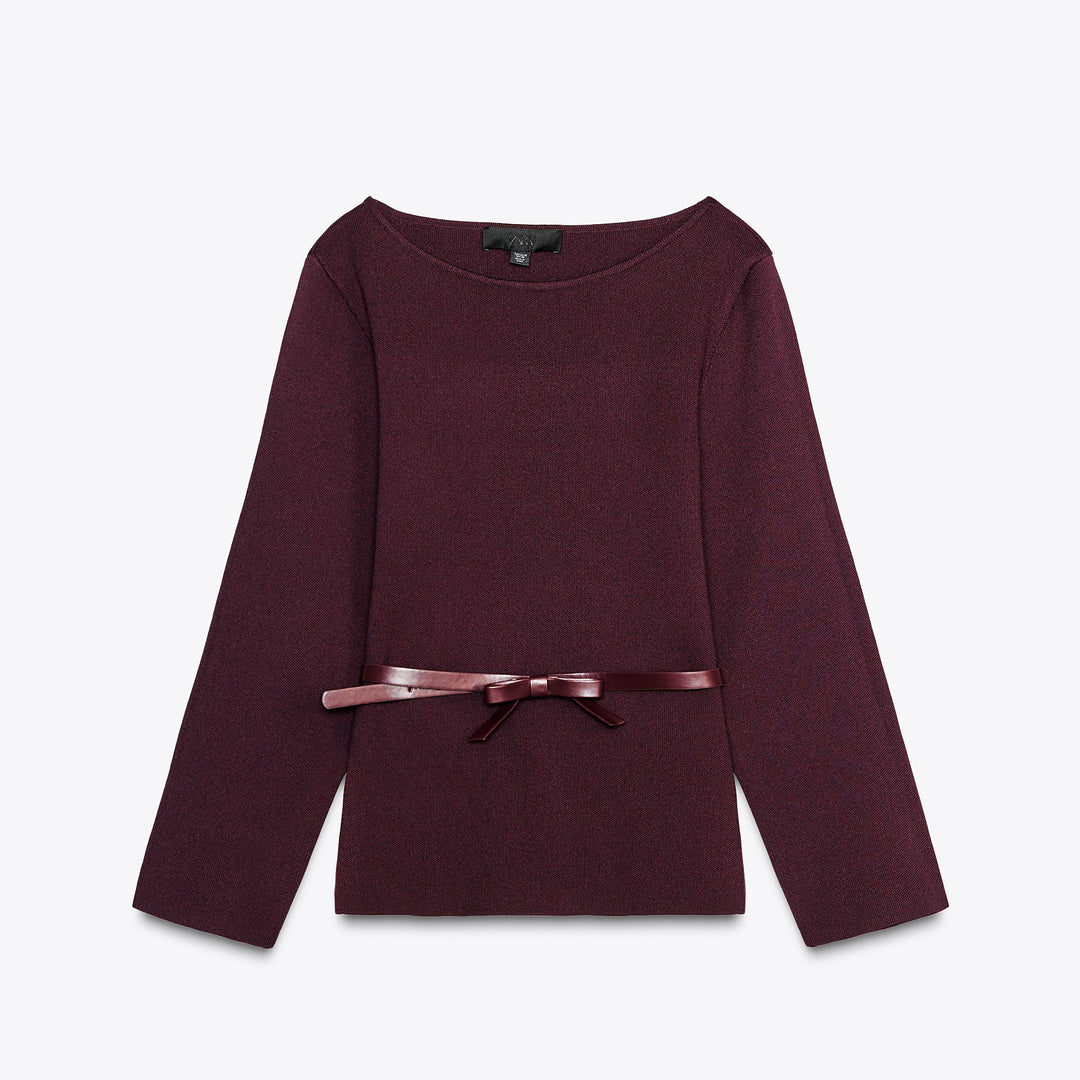 Moudda ZARA - Top - Col Bateau, Grenat & Ceinture Lacet - Tunisie 1