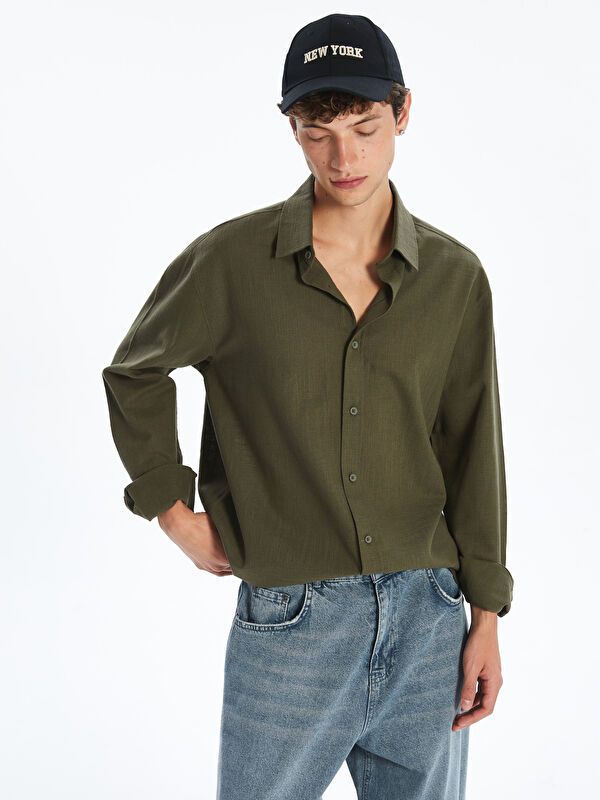 Moudda LC Waikiki - Chemise tissée manches longues Homme Kaki - Tunisie 1