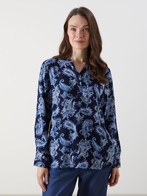 Moudda LC Waikiki - Blouse tissée imprimée manches longues Femme Imprimé marine - Tunisie 1