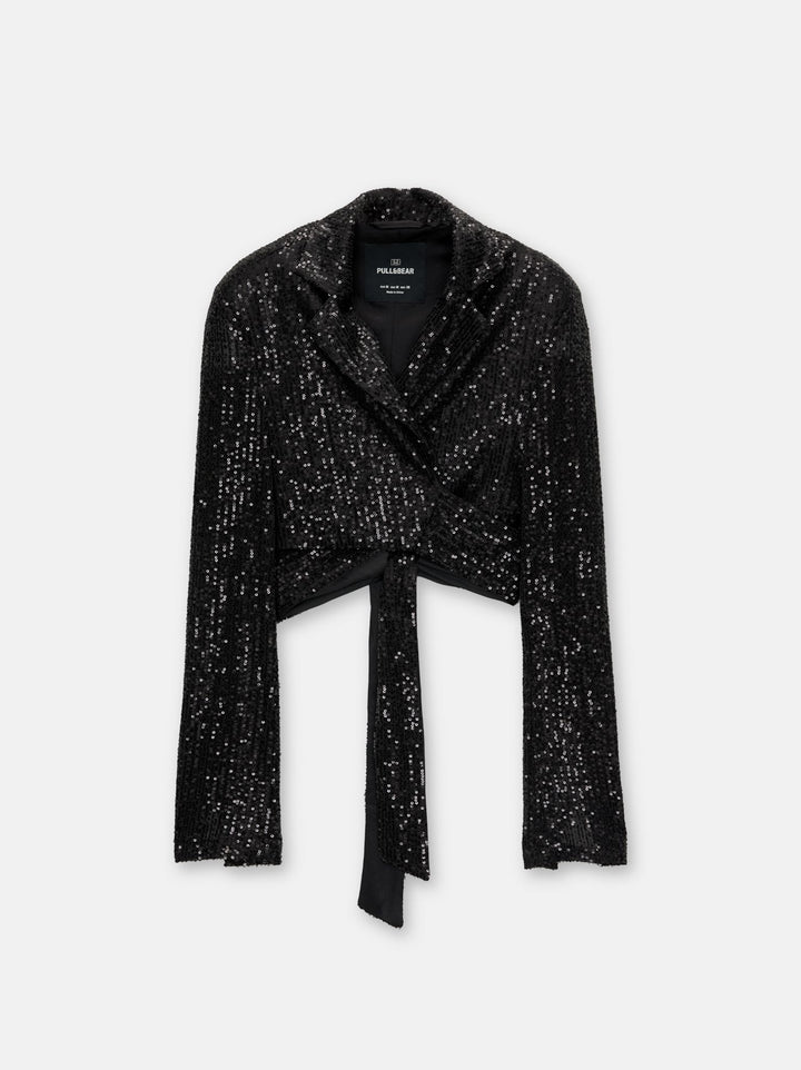 Moudda PULL & BEAR - Blazer Crop Croisée Paillettes Fête En Ligne - Tunisie 3
