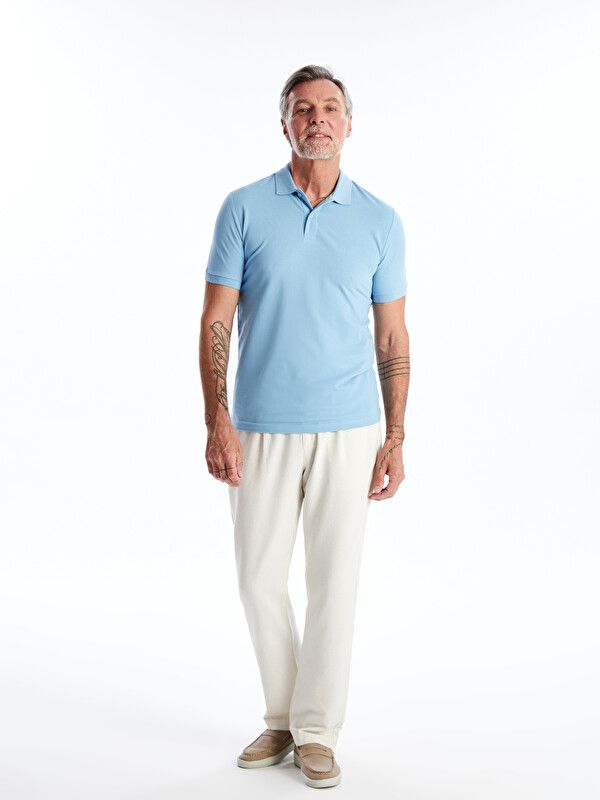 Moudda LC Waikiki - T-shirt col polo basique manches courtes en jersey pour Homme couleur Bleu - Tunisie 3