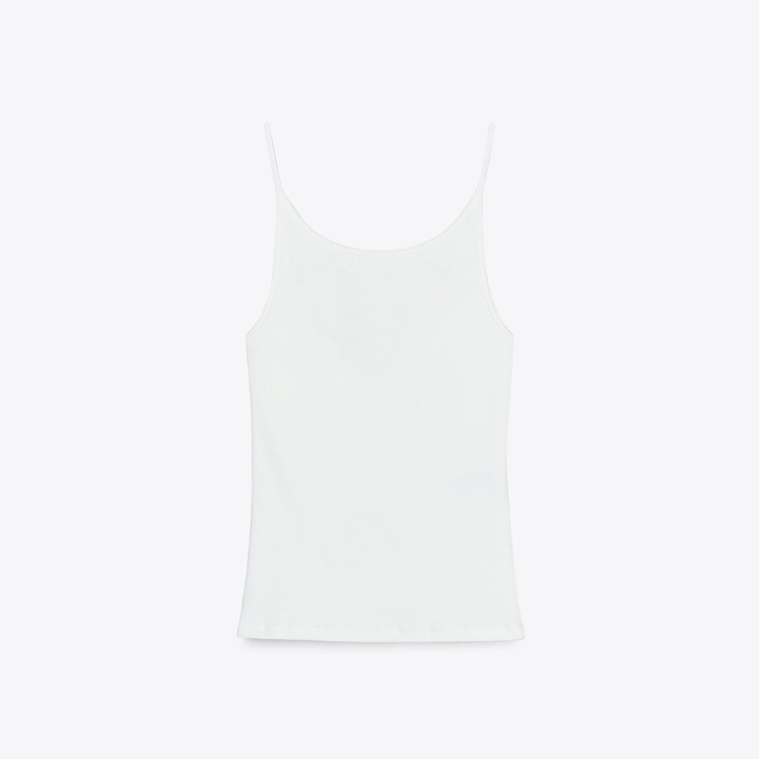 Moudda ZARA - T-Shirt - Rayures, Bretelles & Pipping Contrasté (Blanc) - Tunisie 1