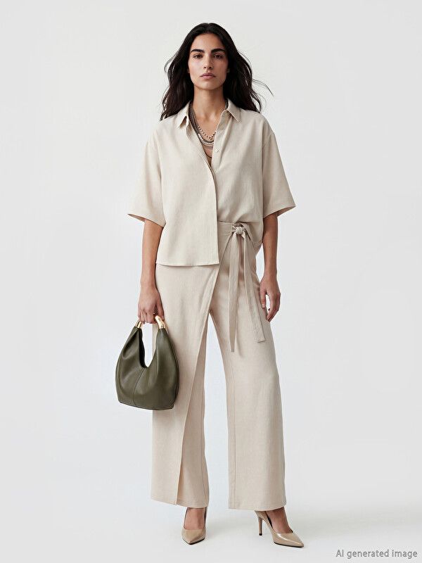 Moudda LC Waikiki - Pantalon fin en tissu pour Femme couleur  Beige crème - Tunisie 1