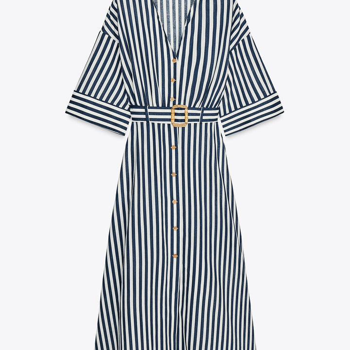 Moudda ZARA - Robe Midi Chemisier - Rayures Bleues & Boucle - Tunisie 1