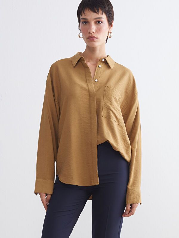 Moudda LC Waikiki - Chemise tissée manches longues Femme Moutarde - Tunisie 1