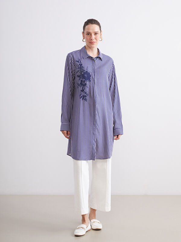 Moudda LC Waikiki - Tunique à manches longues Femme Rayures marine - Tunisie 1