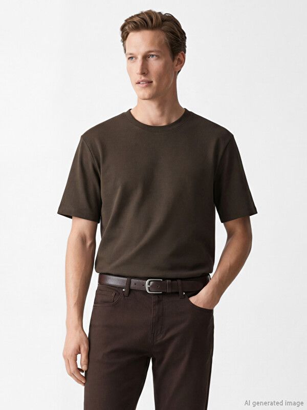 Moudda LC Waikiki - T-shirt manches courtes en jersey pour Homme couleur Marron foncé - Tunisie 1