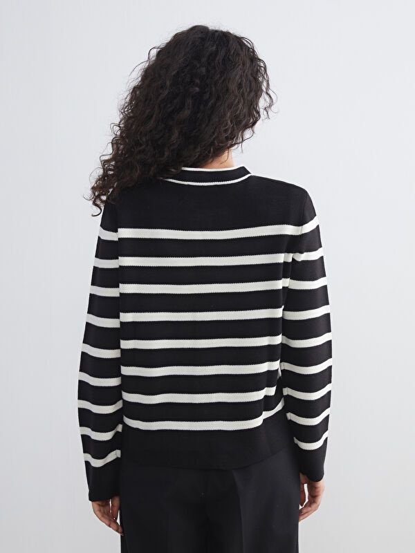 Moudda LC Waikiki - Cardigan en tricot Femme Rayures noires - Tunisie 4