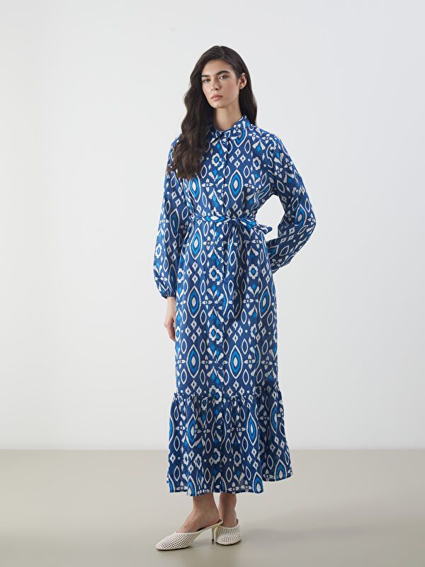 Moudda LC Waikiki - Robe tissée manches longues Femme Imprimé en blanc - Tunisie 1