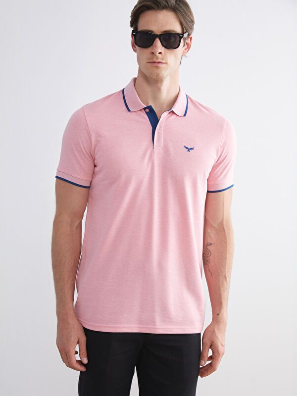 Moudda LC Waikiki - T-shirt col polo basique manches courtes en jersey couleur Rose clair mélangé pour hommes - Tunisie 1