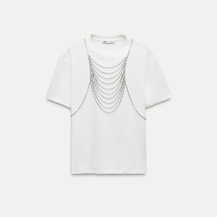 Moudda ZARA - T-shirt épaulettes, col rond, collier bijou - Tunisie 2