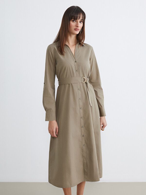 Moudda LC Waikiki - Robe manches longues en tissu pour Femme couleur Vert kaki - Tunisie 2