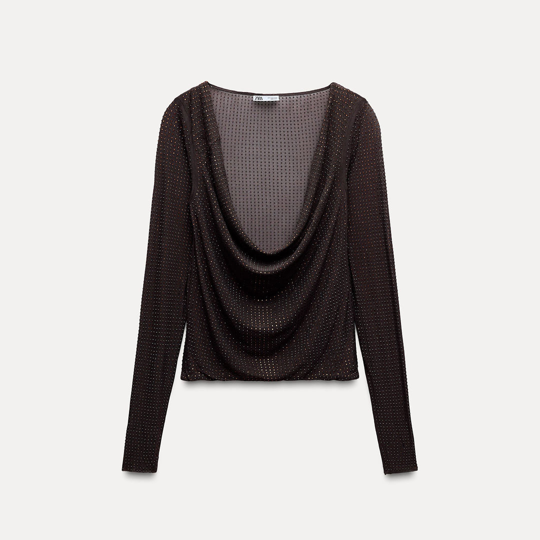 Moudda ZARA - Haut manches longues drapé en tul, strass - Tunisie 2