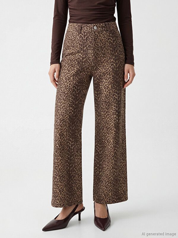 Moudda LC Waikiki - Pantalon en jean pour Femme couleur Marron imprimé - Tunisie 2
